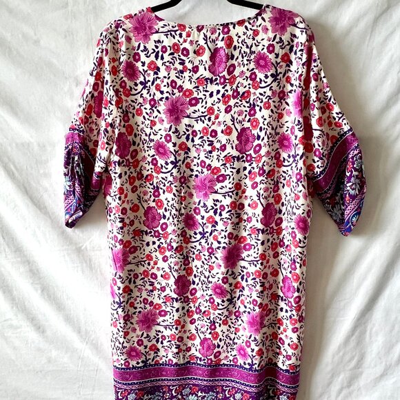 Halife Pink Floral Lightweight Boho-Chic Tunic Tassel Shift Dress, Size XL, EC - Picture 6 of 9